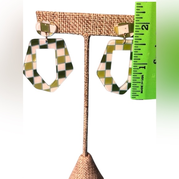 Geometric Green and White Earrings. 
BUY 2 GET 1 FREE!! - Picture 5 of 5